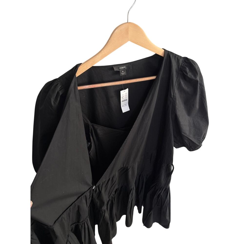 J.Crew Puff Sleeve Cotton Poplin Wrap Dress Black NWT M - Picture 6 of 8